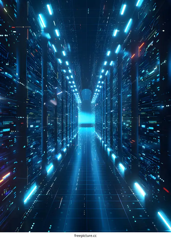 Futuristic Server Room with Blue Lights