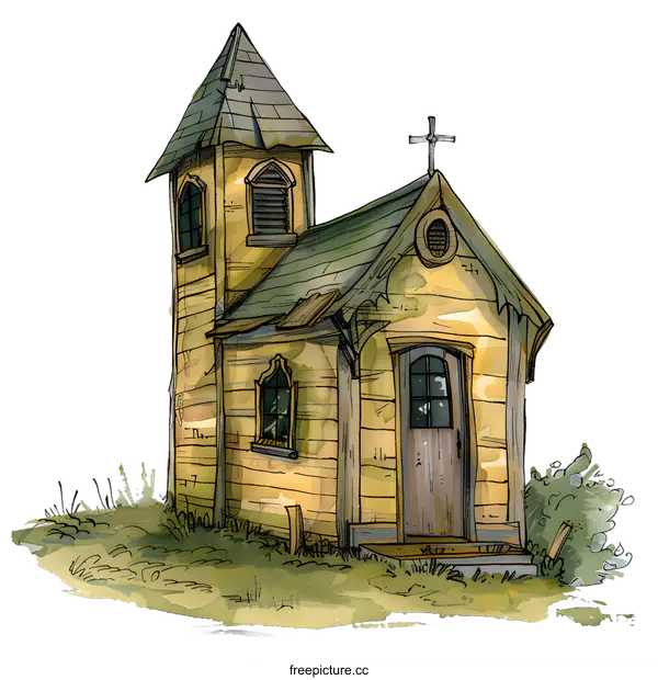 [Transparent Background PNG]Watercolor Illustration of an Old Church Building