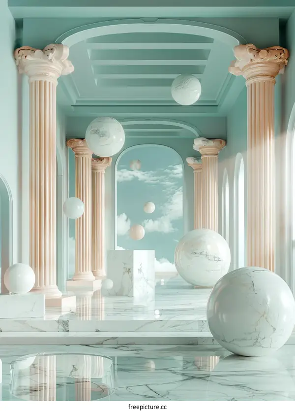 Pastel Dreamy Marble Columns Hallway