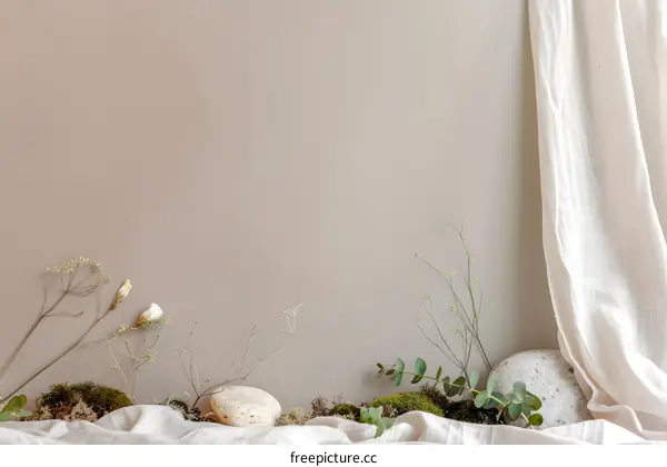 Minimalist Beige Wall With Fabric and Greenery
