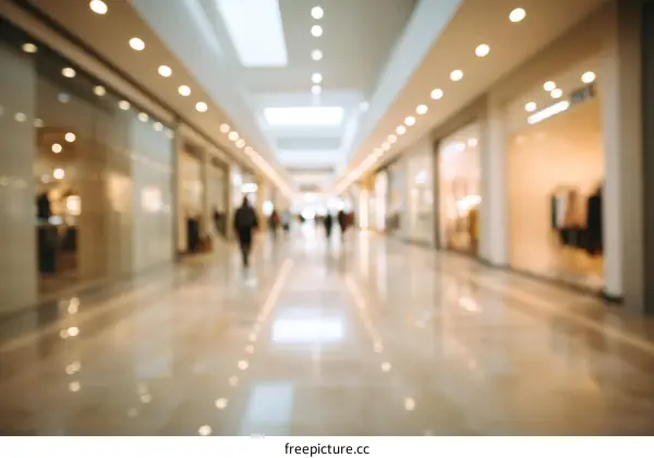 Blurry indoor shopping mall with many people