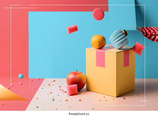 Abstract Minimalist 3D Design with Fruit and Objects
