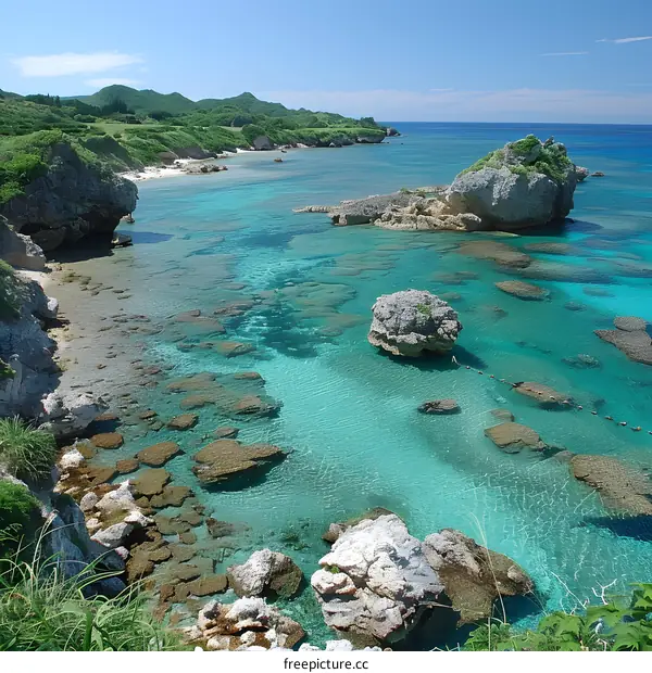 Clear Blue Water Surrounding Rocks in the Ocean