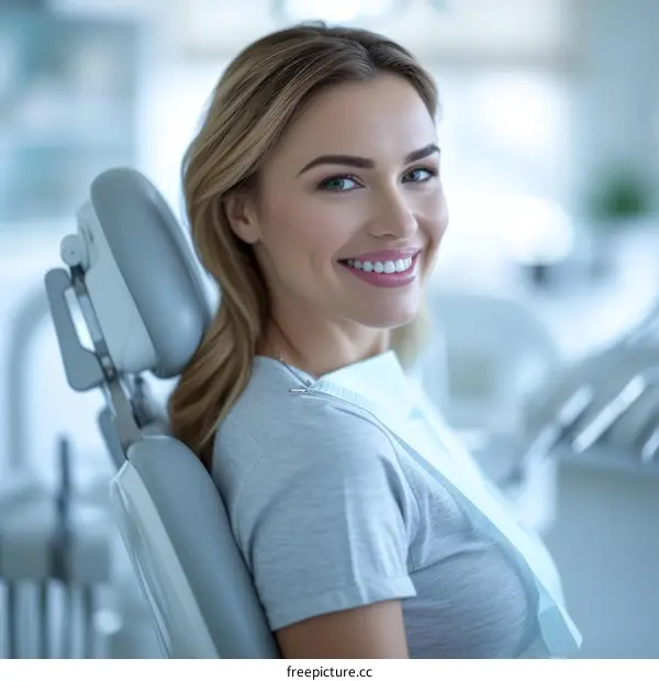 Portrait of a smiling woman in a dental chair