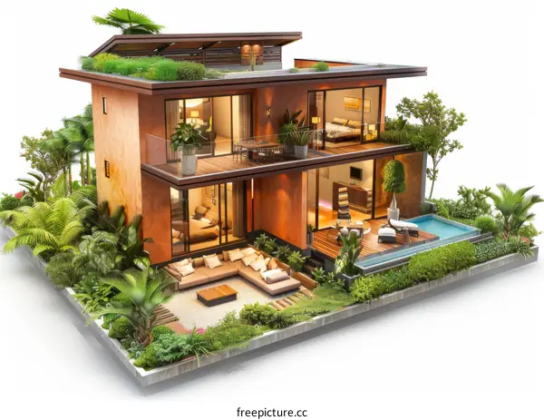 Modern Tropical House with Palm Tree Surroundings