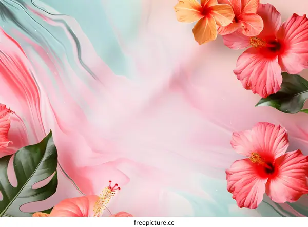 Pink and Green Abstract Background with Flowers