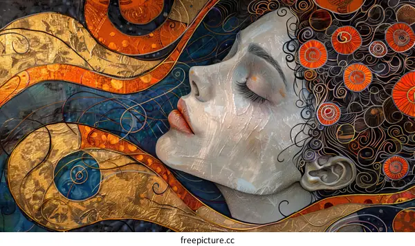An artistic rendering of a woman's face with eyes closed