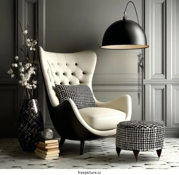 Elegant Modernist Armchair and Ottoman Set