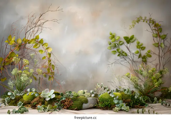 Green Moss and Branches Background