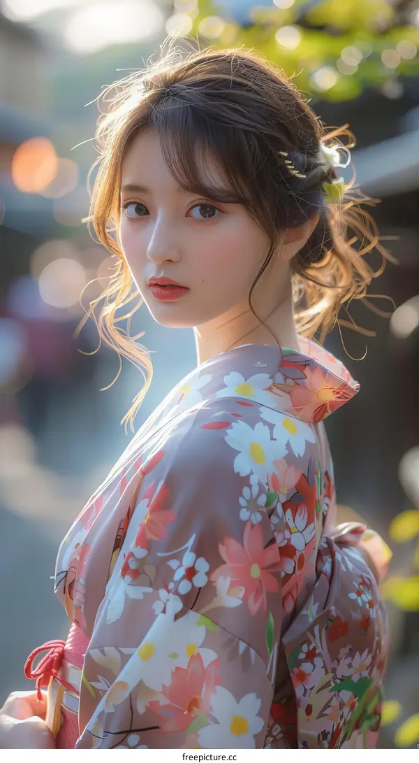 Portrait of a beautiful Asian woman in a kimono