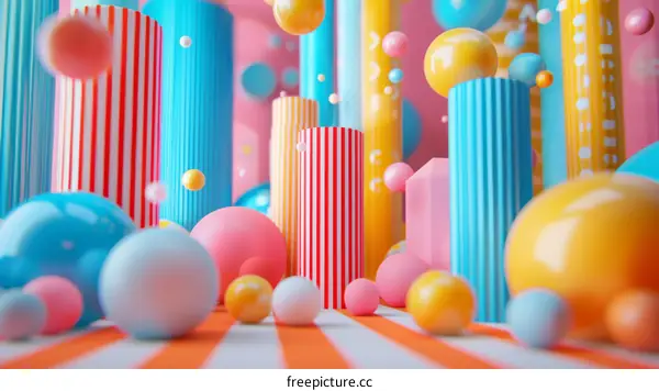 Colorful 3D rendering of geometric shapes