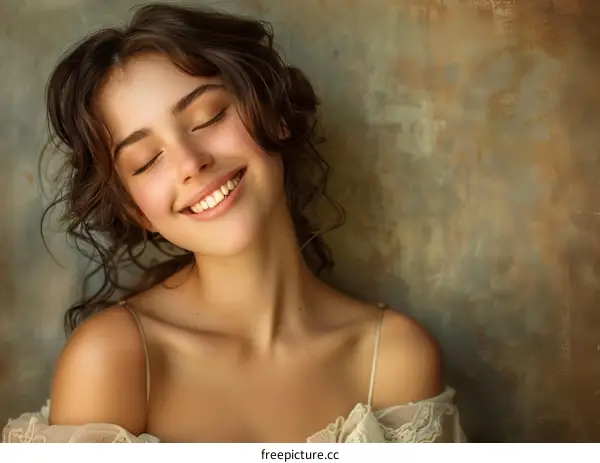 Portrait of a beautiful smiling young woman with brown hair