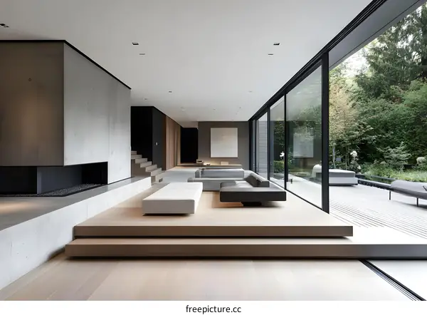 Modern Minimalist Interior Design with Concrete and Wooden Elements