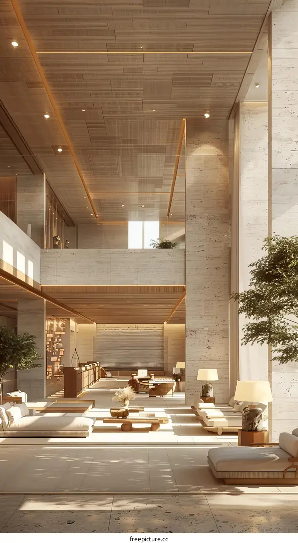 Bright and Airy Hotel Lobby With Plants