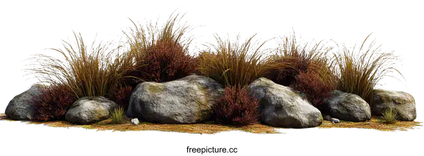 [Transparent Background PNG]Rocky Landscape with Autumnal Grasses