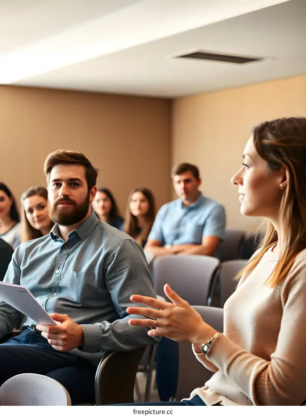 Young Businesswoman Speaking at a Conference