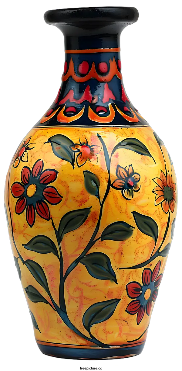 [Transparent Background PNG]A ceramic vase with floral design