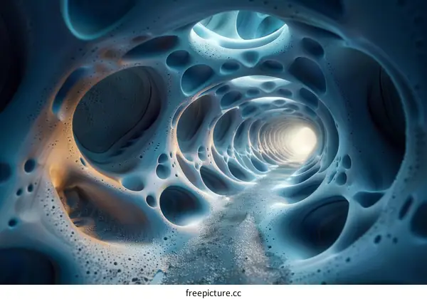 Organic Blue and White Tunnel in Abstract Style