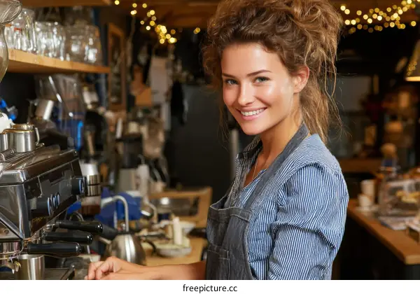 Smiling Cafe Barista in Action