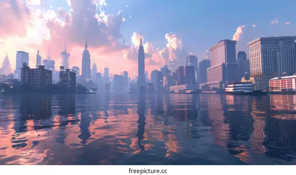 Beautiful Cityscape of New York Skyline at Sunrise