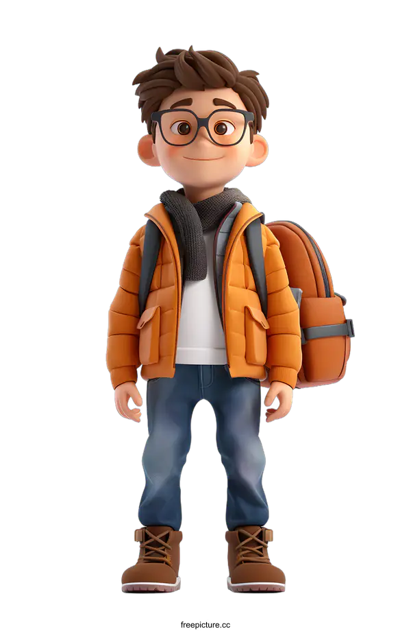 [Transparent Background PNG]Cartoon Boy Wearing Glasses and Backpack