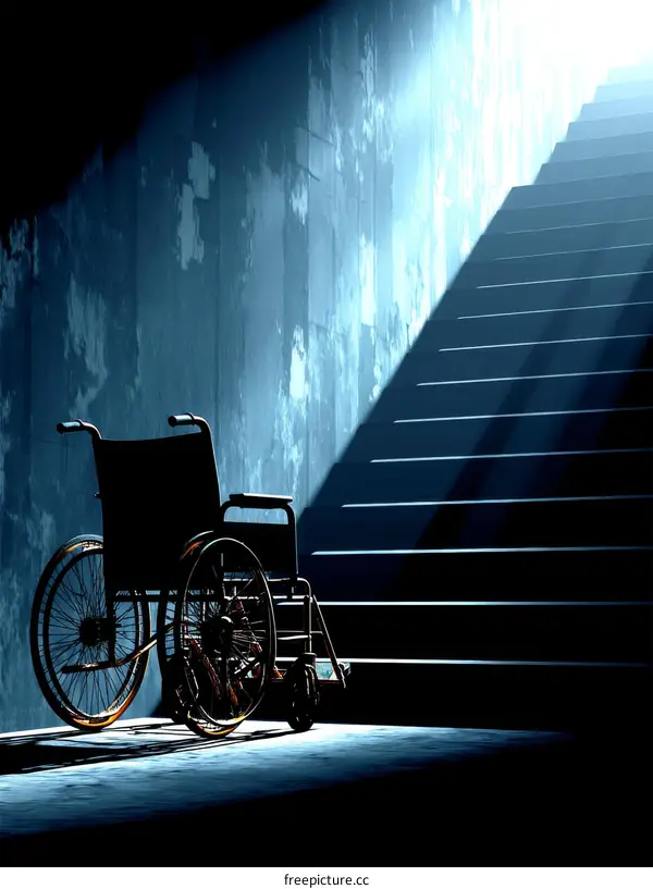 Wheelchair in a dark stairwell illustration