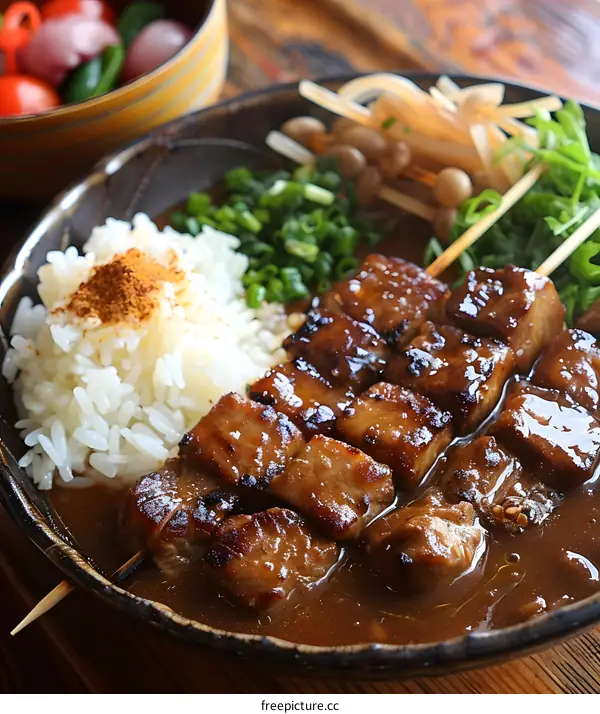 Japanese style beef skewer curry with rice