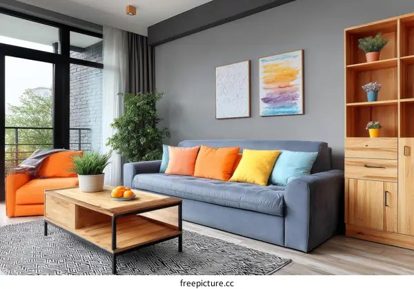 Modern Living Room Interior Design with Colorful Accents