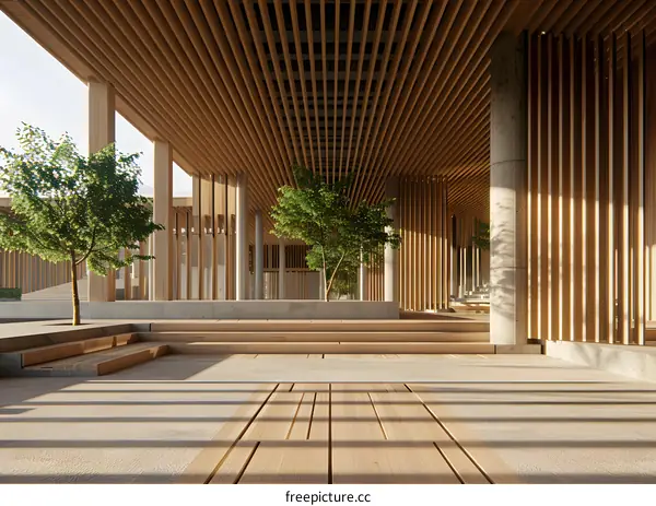 Modern Wooden Structure Design with Trees