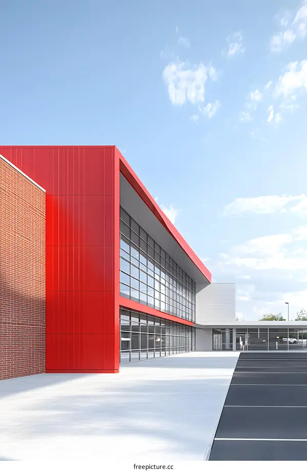 Modern Red Brick Building with Large Windows