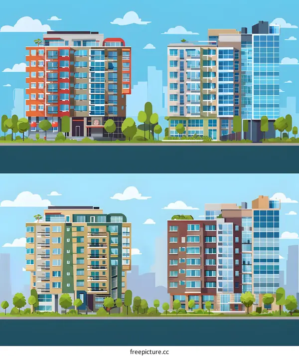 Modern City Skyline with Buildings and Trees