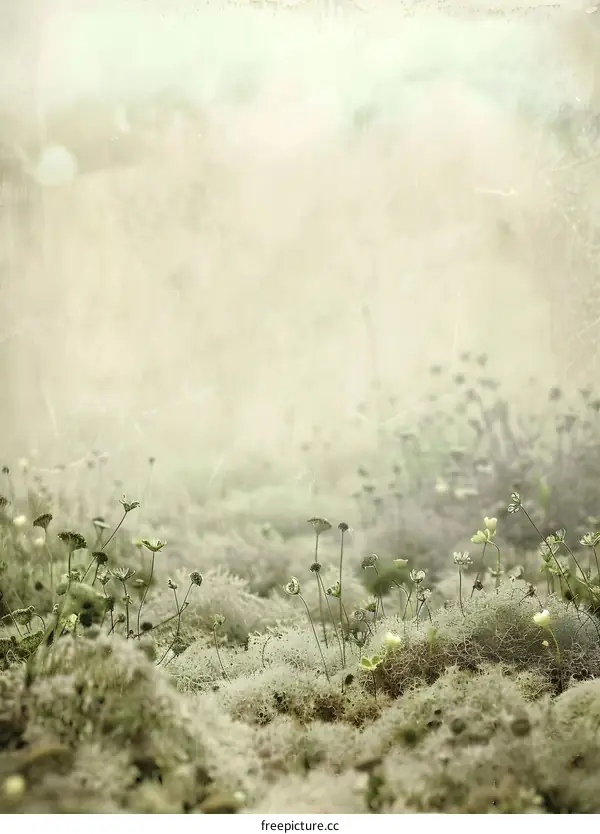 Vintage Green Field Background With Blurred Flowers