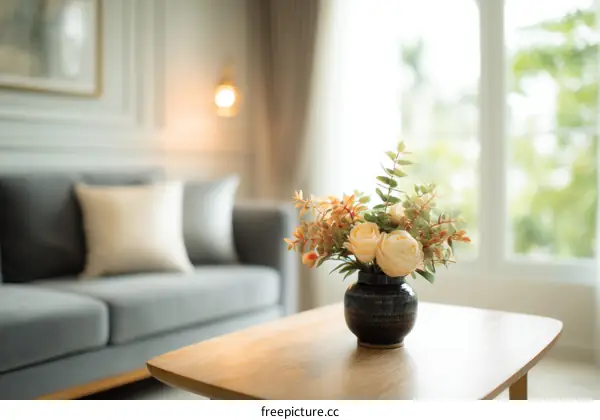 Cozy Living Room Interior with Flowers