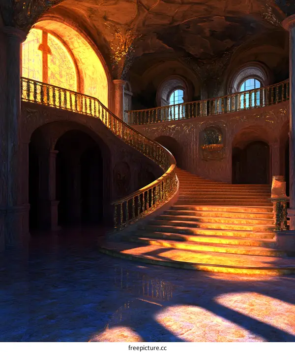 Golden Staircase in a Grand Palace Interior
