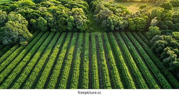 Aerial View of Lush Green Tea Plantation in the Vietnamese Morning