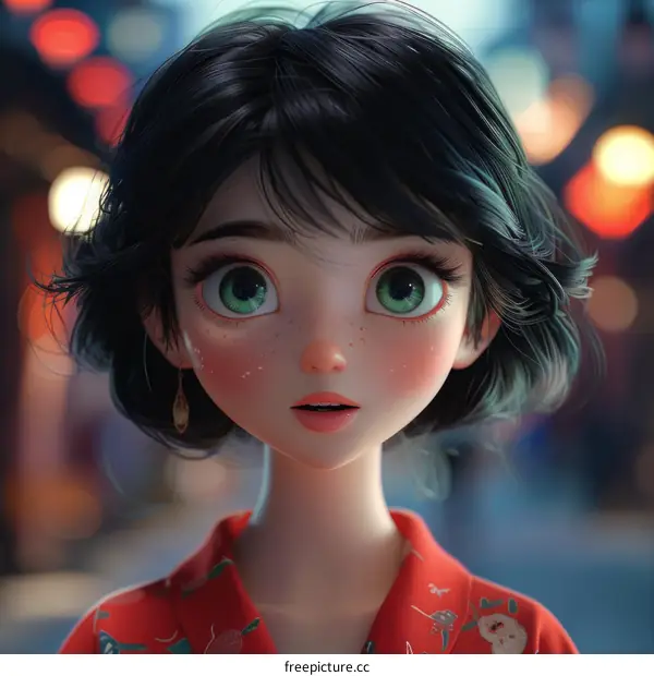 Anime Girl with Red Floral Shirt