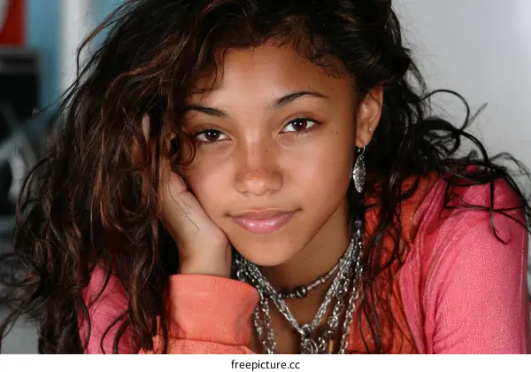 Portrait of a Young Woman with Curly Hair