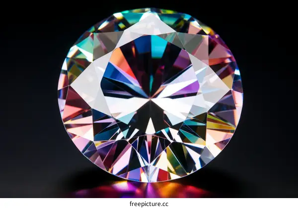 Close-up of a large round rainbow diamond