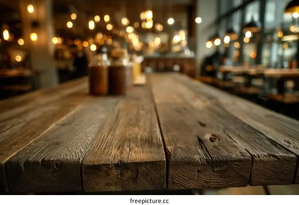 Rustic Wooden Table Top in a Cafe