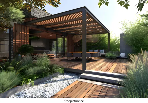 Modern Backyard Oasis With Pergola