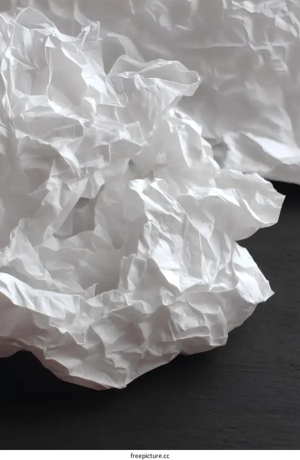 Close-up of Crumpled White Paper Texture