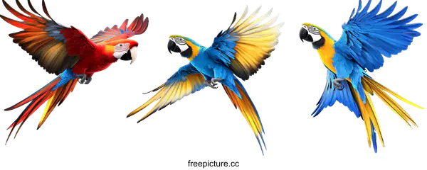 [Transparent Background PNG]Colorful Parrots in Flight