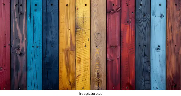 Multicolored wooden fence planks background texture