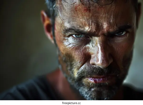 Portrait of a man with a beard and scars on his face