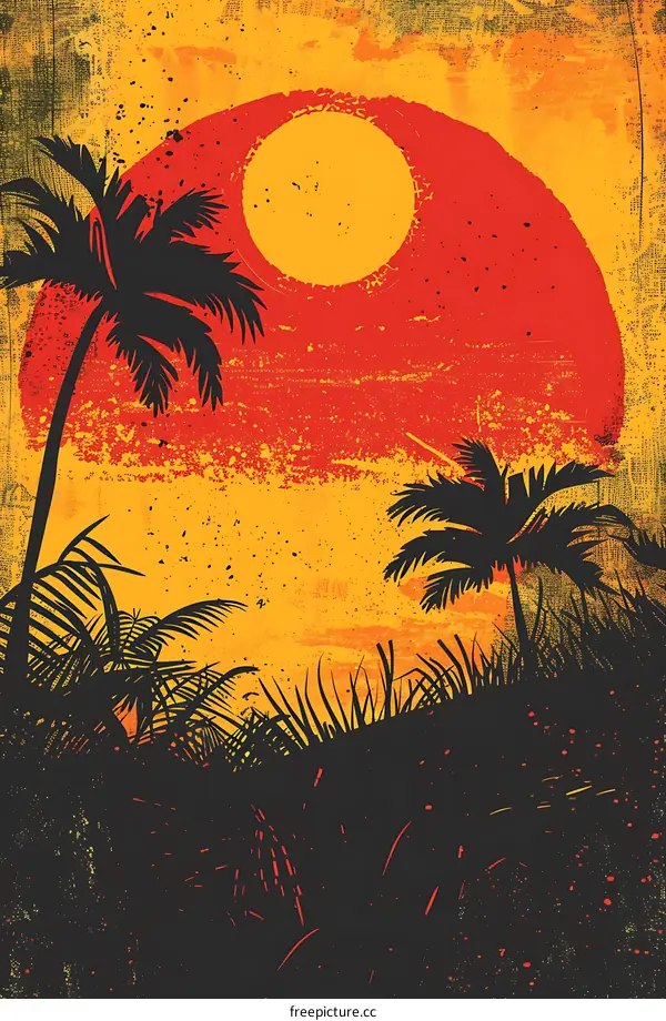 Tropical Sunset With Palm Trees Illustration