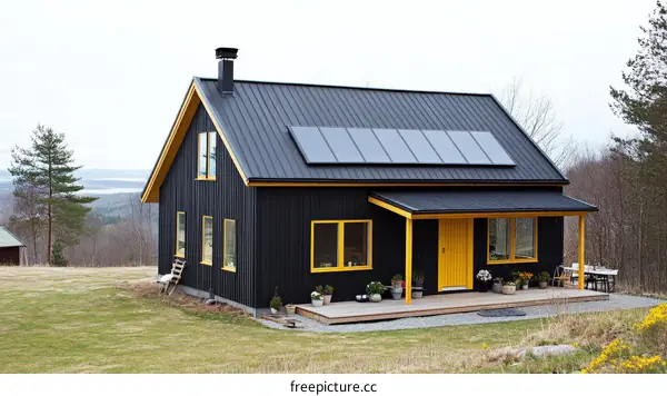 Modern Black House with Yellow Accents