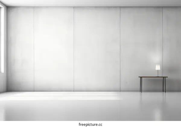 Whitewashed room with a desk and a lamp