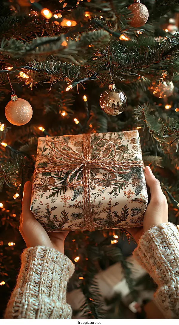 Christmas Gift Wrapped in Patterned Paper