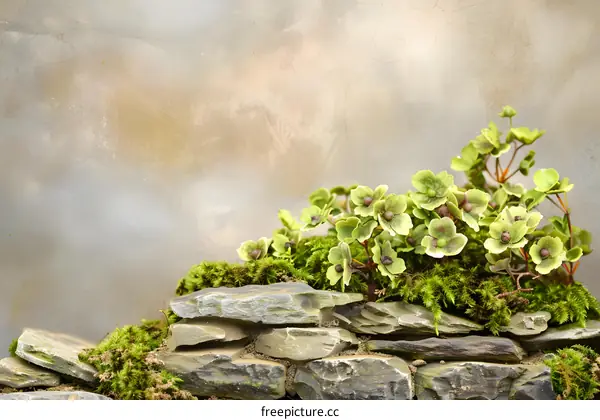 Green Plant Growing on Stone Wall Background