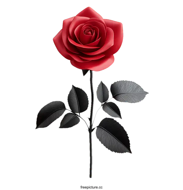 [Transparent Background PNG]Beautiful Red Rose with Dark Leaves Illustration